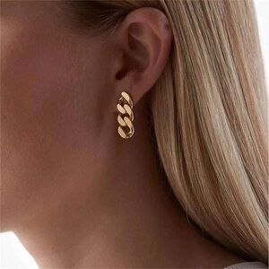 18k Gold Plated Small Cuban Link Chain Earrings